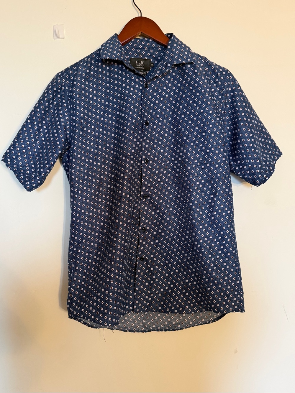 ELLE Homme Navy Geo-Print Short-Sleeve Button-Down Shirt